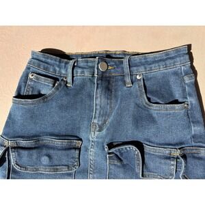 Riley James Blue Denim Cargo Mini Skirt Medium Wash Utility Y2K XS